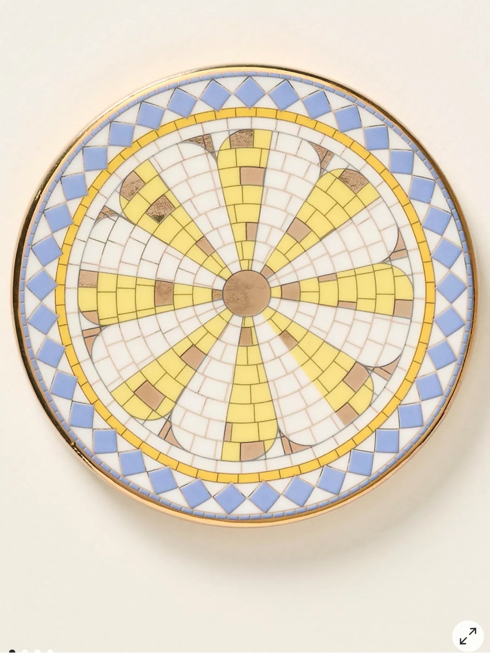 Anthropologie Bistro Tile Stoneware 24k Gold Accent Italia Coaster